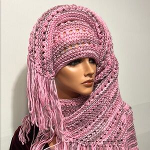 Elegant Pink Fringe Knit Wrap Shawl  with fringes